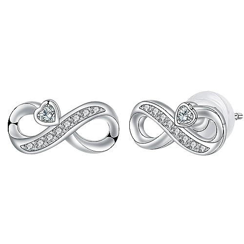 Hifeeled Unendlichkeit Ohrringe Damen 925 Sterling Silber Infinity Ohrstecker mit Herz Zirkonia für Frauen Original Schmuck Geschenk Mädchen Mutter Ehefrau Freundin von Hifeeled