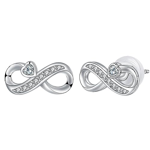 Hifeeled Unendlichkeit Ohrringe Damen 925 Sterling Silber Infinity Ohrstecker mit Herz Zirkonia für Frauen Original Schmuck Geschenk Mutter Ehefrau Freundin von Hifeeled