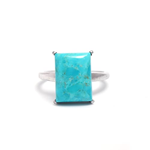 Hiflyer Jewels Ring aus massivem 925er Sterlingsilber, natürlicher Türkis, Schmuck mit 925er Stempel, Geschenk für Damen und Mädchen, Metall, Türkis von Hiflyer Jewels