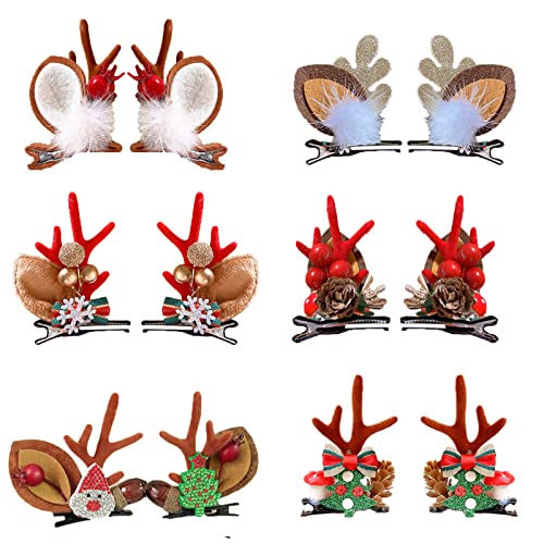 12 Stück Weihnachten Hirschgeweih Haarspangen Mädchen, Weihnachts Haarschmuck Rentier Haarclips Haar Accessoires für Kinder Damen Weihnachtsfeier Festival von Hifot