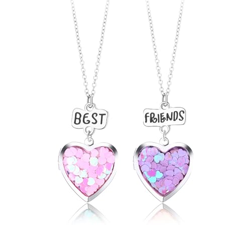 2 Stück Foto Medaillon Halskette Damen Silber Freundschaftskette, Bff Ketten für 2 Mädchen, Pailletten Halskette Herz Anhänger, Modeschmuck Halskette für Freundin Geschenk Personalisierter Schmuck von Hifot