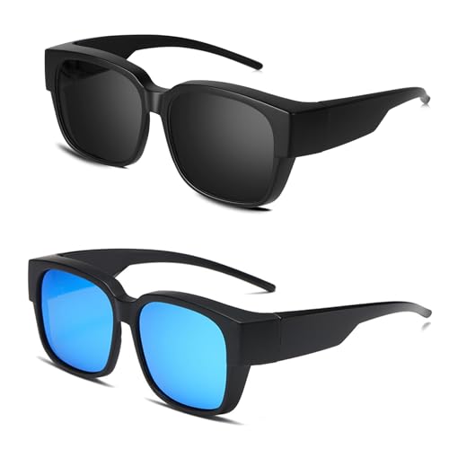 2 Stück Überzieh Sonnenbrille Herren Damen, Fit Over Brille Überbrille für Brillenträger Polarisiert UV400 Überziehbrille von Hifot