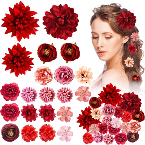 21 Stücke Hawaii Haarspangen Damen, Rote Blume Haarklammern Mädchen, Haarclips Kinder Blume Haarschmuck für Frauen Party Haarstyling Haarnadeln Hochzeit Haar Accessoire von Hifot