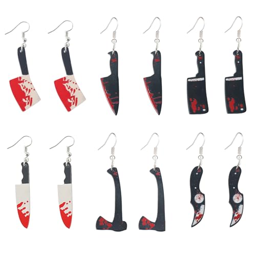 6 Paare Halloween Ohrringe Damen Mädchen Axt Messer Ohrringe Silber mit Gothic Schmuck Zubehör Halloween Geschenke Hexe Accessoires Damen von Hifot