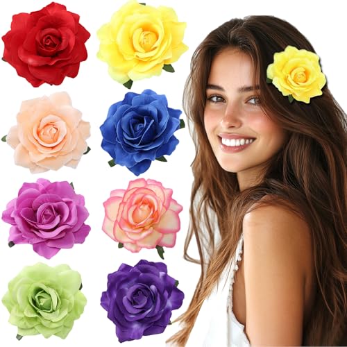 8 Stücke Bunte Rosen Haarspangen Damen, Hawaii Blumen Haarklammer Mädchen, Rose Haarclips Blumen Haarschmuck für Frauen Party Haarstyling Haarnadeln Hochzeit Rot Lila Blau Gelb Haarklammer von Hifot