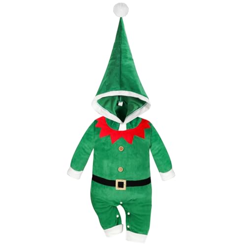 Baby Strampler Weihnachten Weihnachtsoutfit,Strampler Junge Mädchen,Neugeborenes Santa Elfen Schlafstrampler mit Hut Weihnachts Party Kleidung Set von Hifot