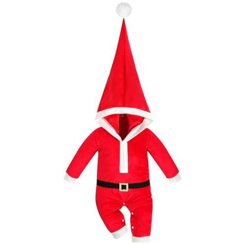 Baby Strampler Weihnachten Weihnachtsoutfit,Strampler Junge Mädchen,Neugeborenes Santa Elfen Schlafstrampler mit Hut Weihnachts Party Kleidung Set von Hifot