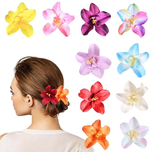 HIFOT 10 Stücke Bunte Haarspangen Damen, Hawaii Blume Haarklammern Mädchen, Haarschmuck Orchideen Haarclips Kinder für Frauen Party Haarstyling Haarnadeln Hochzeit Haarklammer Groß von Hifot