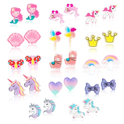 HIFOT 14 Paar Clip Ohrringe Mädchen Kinder Einhorn Meerjungfrau Ohrclips Prinzessin Ohrringe Set Schmuck Anzieh Geschenk Partyzubehör von Hifot