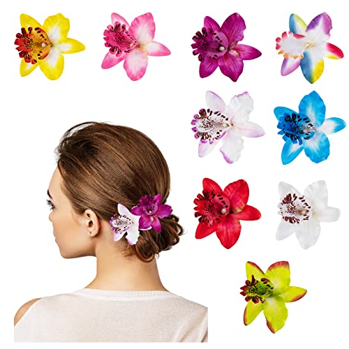 HIFOT 9 StüCke Hawaii Bunte Haarspangen Damen, Blume Haarklammern MäDchen, Phalaenopsis Haarclips Kinder Haarschmuck FüR Frauen Party Haarstyling Haarnadeln Hochzeit von Hifot