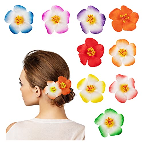 HIFOT 9 Stücke Sommer Hawaii Haarspangen Damen Bunte Blume Haarklammern MäDchen, Hibiskus Haarclips Kinder Haarschmuck für Frauen Party Haarstyling Haarnadeln Hochzeit von Hifot