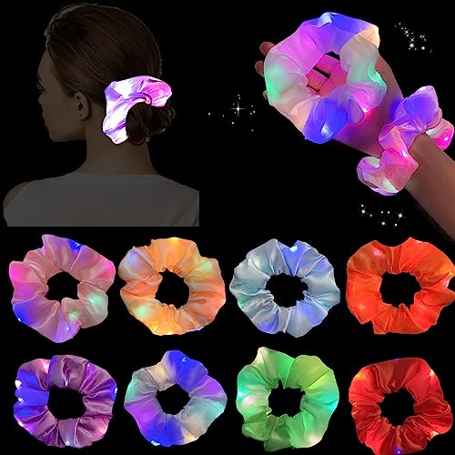 HIFOT 9PCS LED Haarbänder Elastische Leuchtende Haarbänder 3 Licht Modi Elastische Haargummi Seiden Scrunchie Festival Haarschmuck für Frauen Mädchen Neon Kopfbedeckungen Neujahr Party Karneval von Hifot