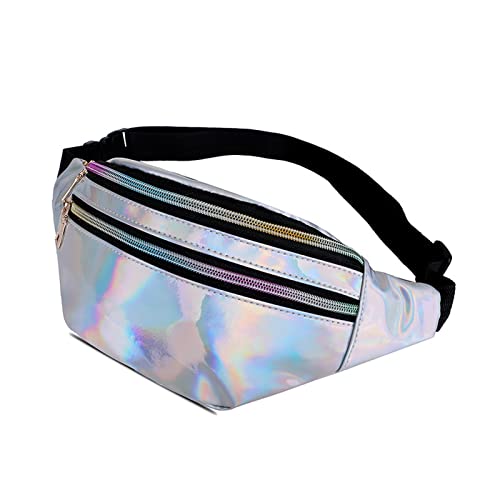 HIFOT Holografische Gürteltasche für Mädchen, schillernde Bauchtasche mit verstellbarem Gürtel, Unicorn Umhängetasche Tasche für Kinder Sport Laufen Weiß von Hifot