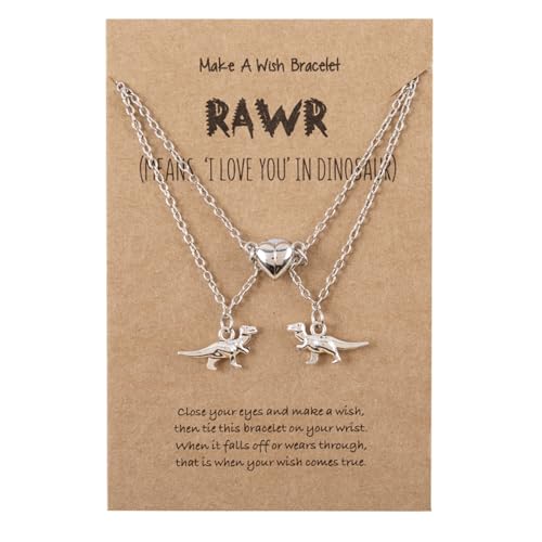 Halskette Damen Silber Freundschaftskette Bff Ketten für 2 Mädchen Jungen, Tyrannosaurus Rex Dinosaurier Kette Anhänger, Tier Herz Halskette Lang für Frauen Freundin Geschenk Personalisierter Schmuck von Hifot