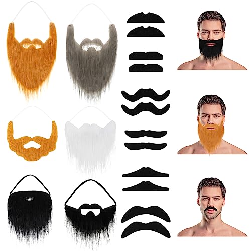 Hifot 18 Stück Schnurrbart Zum Ankleben Set - Schnurrbart Selbstklebende Bart Kostüm Lustige Falscher Bart für Erwachsene Kinder Halloween Weihnachtsfeier Geburtstag Karneval Verkleidung Zubehör von Hifot