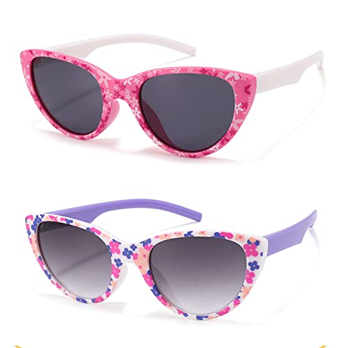 Hifot 2 Stück Sonnenbrille Kinder für Jungen Mädchen, Blumen UV Schutz Kleinkind Sonnenbrille,Party Geschenk Outdoor Strand Kinder Sonnenbrillen 3-12jahre von Hifot