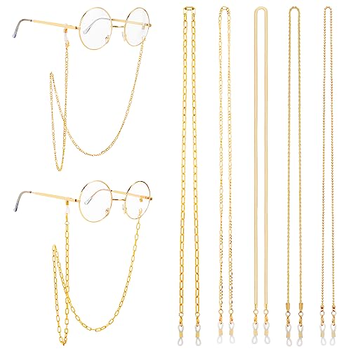 Hifot 5 Stück Brillenkette Damen, Elegante Brillenband Maskenkette Rutschfest Brillen Kette für Sonnenbrille Lesebrille von Hifot