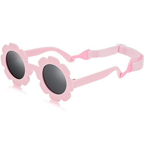 Hifot Baby Sonnenbrille mit Riemen für Mädchen Jungen, Polarisierte Kleinkind Sonnenbrille UV400 Schutz Weicher Silikonrahmen faltbar Sonnenbrillen Alter 6 Monaten bis 2 Jahre von Hifot