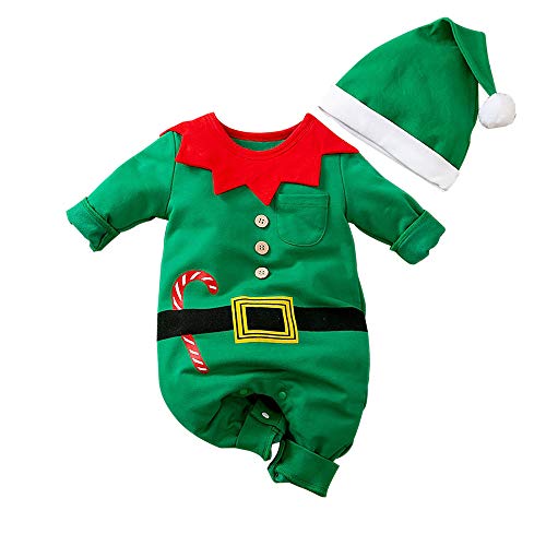 Baby Strampler Weihnachten Weihnachtsoutfit,Strampler Junge Mädchen,Neugeborenes Santa Elfen Schlafstrampler mit Hut Weihnachts Party Kleidung Set von Hifot