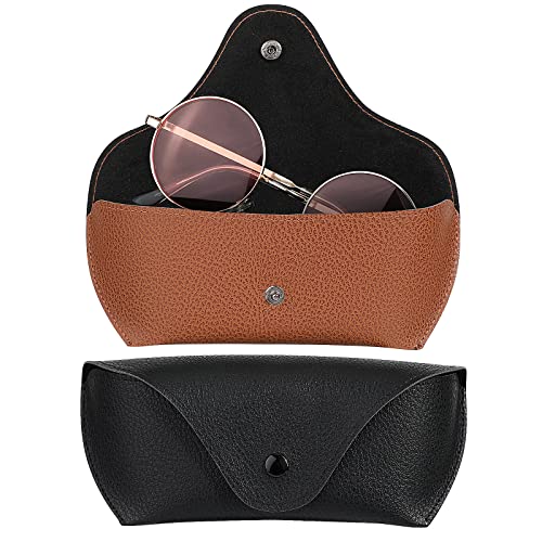 Hifot Brillenetuis leder 2 Stück, PU Slip in Brillen Sonnenbrillen Lesebrillenetui, Tragbaren Lesebrillen Beutel Tasche (Braun&schwarz) von Hifot