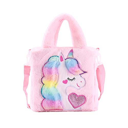 Hifot Einhorn Plüsch Umhängetasche Mädchen, Mode Einhorn Bestickt Kuriertasche Handtaschen mit Verstellbar Schultergurt Kuriertasche für Kinder Rosa von Hifot