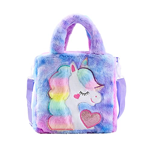 Hifot Einhorn Plüsch Umhängetasche Mädchen, Mode Einhorn Bestickt Kuriertasche Handtaschen mit Verstellbar Schultergurt Kuriertasche für Kinder von Hifot