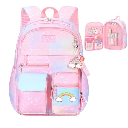 Hifot Einhorn Schulrucksack Mädchen, Kinder Rucksack mit Niedlicher Einhorn Schlüsselanhänger für Mädchen Outdoor Reise Daypacks Schule Rucksäcke von Hifot