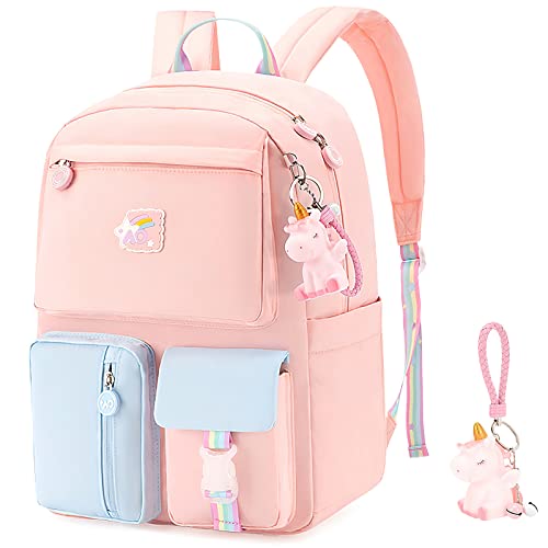 Hifot Einhorn Schulrucksack Mädchen, Kinder Rucksack mit Niedlicher Einhorn Schlüsselanhänger für Mädchen Outdoor Reise Daypacks Schule Rucksäcke von Hifot