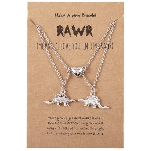 Hifot Halskette Damen Silber Freundschaftskette Bff Ketten für 2 Mädchen Jungen, Spinosaurus Dinosaurier Kette Anhänger, Tier Herz Halskette Lang für Frauen Freundin Geschenk Personalisierter Schmuck von Hifot