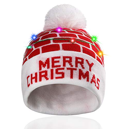 Hifot LED Leuchten Hut Mütze Stricken Helle und Bunte Xmas Christmas Weihnachten Warme Neuheit Strickmütze - Roter Ziegelstein von Hifot