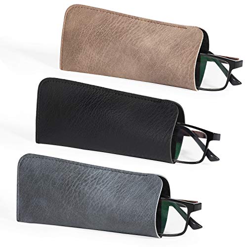 Hifot Leder Brillenetuis 3 Stück, PU-Leder Weich Tragbaren Lesebrillen Tasche, Slip in Soft Brillen Beutel für Herren Damen von Hifot