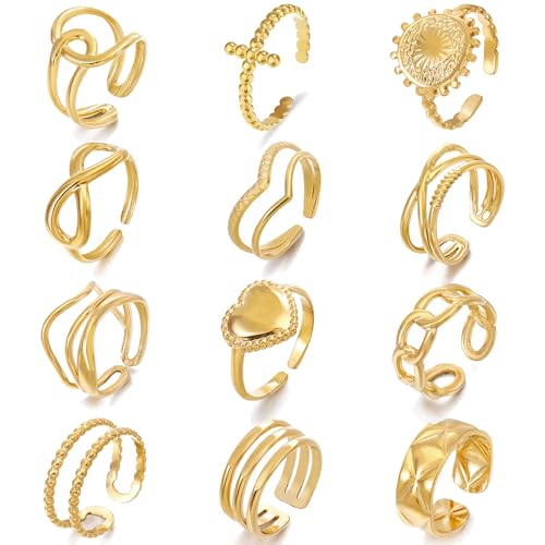 Hifot Offene Knuckle Ringe Set für Frauen Mädchen Vintage Gold Ringe Boho Stapelbare Midi Ringe Sonne Unendlichkeit Kreuz Herz Fingerringe für Geburtstagsfeiern Abschlussbälle 12 Stück von Hifot