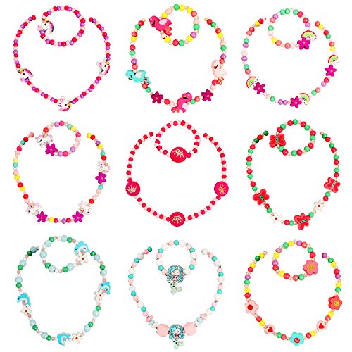 Hifot Schmuck Mädchen Kette Armband 8 Set, Einhorn Meerjungfrau Flamingo Schmetterling Regenbogen Holz Beads Halskette Armbänder Schmucksets für Kinder Gastgeschenke Geschenk von Hifot