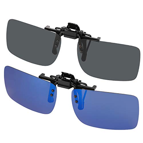 Hifot Sonnenbrille Aufsatz Clip on Sonnenbrille 2 Pack, polarisierte Linse passen über Korrekturbrillen, Flip-up randlose Myopie Sonnenbrille für Frauen und Männer von Hifot