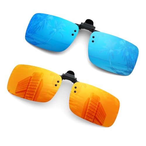Hifot Sonnenbrille Aufsatz Clip on Sonnenbrille 2 Pack, polarisierte Linse passen über Korrekturbrillen, Flip-up randlose Myopie Sonnenbrille für Frauen und Männer von Hifot