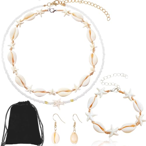 Muschel Halskette Armband Set Muschel Ohrringe Boho Seestern Perlen Choker Kette Muschelkette Meerjungfrau Accessoires Damen Strand Fußkettche Hawaii Sommer Schmuck Mädchen 4 Stück Muschel Halskette Armband Set Muschel Ohrringe Boho Seestern Perlen Choker Kette Muschelkette Meerjungfrau Accessoires Damen Strand Fußkettche Hawaii Sommer Schmuck Mädchen 4 Stück von Hifot
