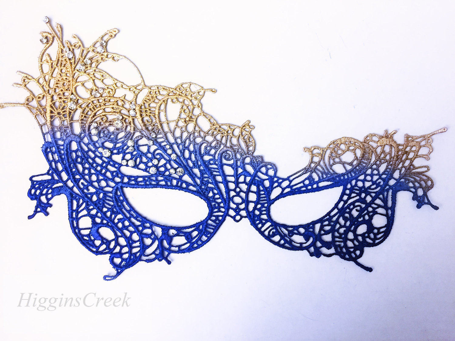 Blau Gold Masquerade Maske - Damen Spitzenmaske Mit Strasssteinen von HigginsCreek
