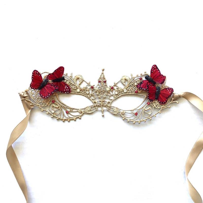 Goldspitze-Maske Frauen Maskerade Maske L Masquerade Roter Schmetterling Geburtstag Urlaub Neujahr Party von HigginsCreek