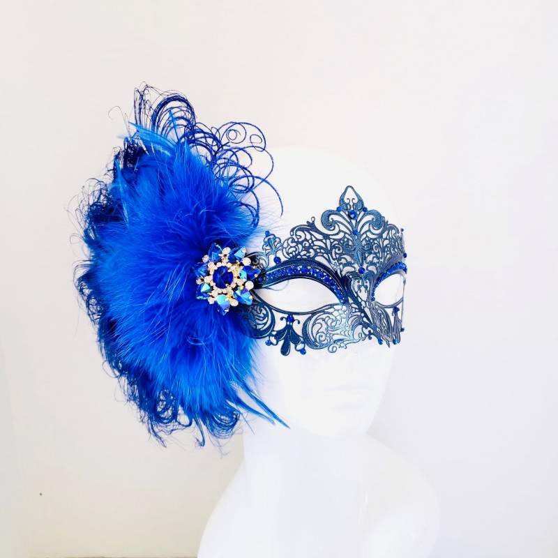 Royal Blau Federn Maskerade Maske Frauen, Blau Masken Blaue Metallmaske Feder Masquerade Ball Maske, Damen Königsblau von HigginsCreek
