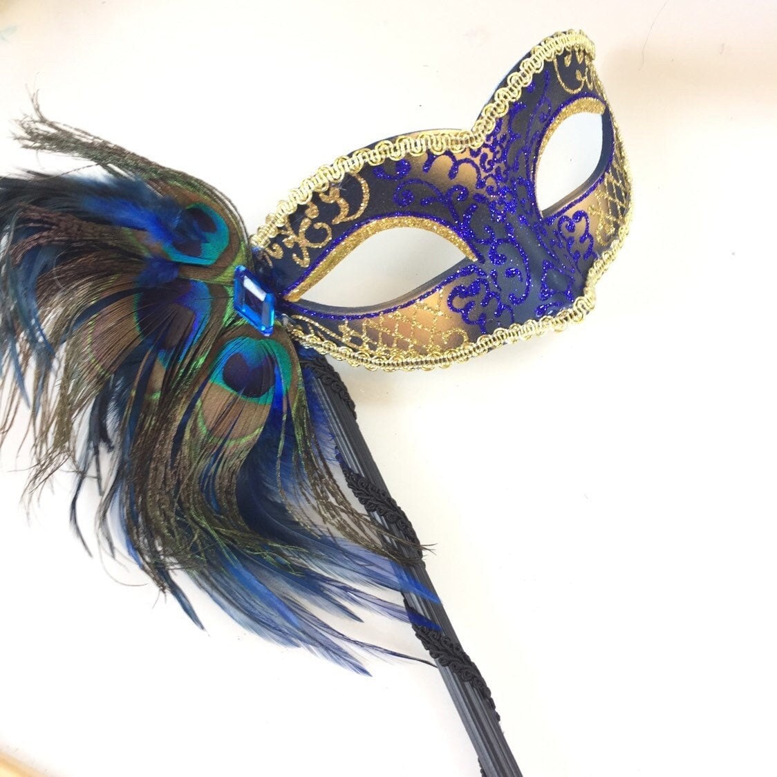 Royalblaue Masqueraden Maske Frauen Auf Stick Handmaske von HigginsCreek