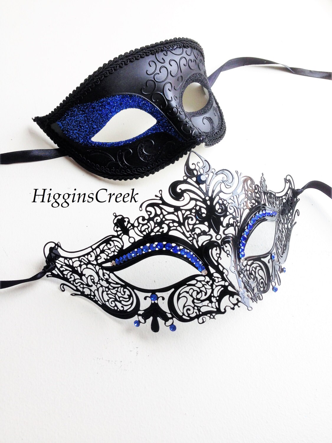 Schwarz Blau Formelle Paare Masquerade Party Set von HigginsCreek