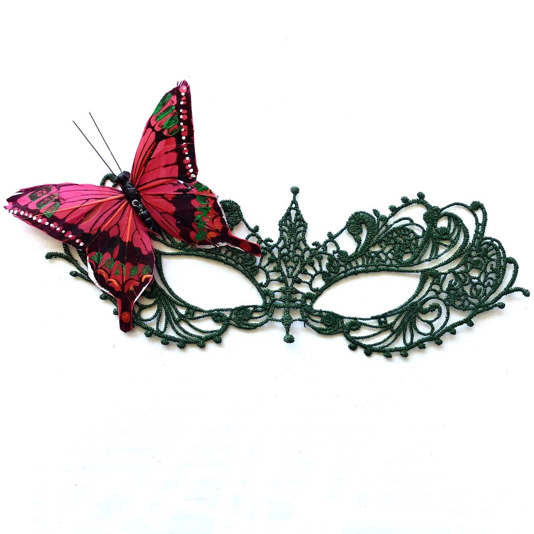 Smaragdgrüne Schmetterlingsmaske L Strass Spitzenmaske Masquerade Ballmasken Hochzeitsmasken von HigginsCreek