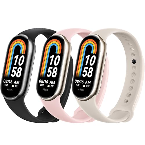 Higgs 3 Stück Strap Kompatibel Strap Xiaomi Mi Band 8/Mi Band 8 für Frauen Männer, Ersatz Armbänder Weiches Silikon Sportlich Atmungsaktiv von Higgs