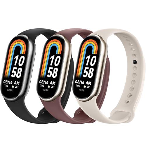 Higgs 3 Stück Strap Kompatibel Strap Xiaomi Mi Band 8/Mi Band 8 für Frauen Männer, Ersatz Armbänder Weiches Silikon Sportlich Atmungsaktiv von Higgs