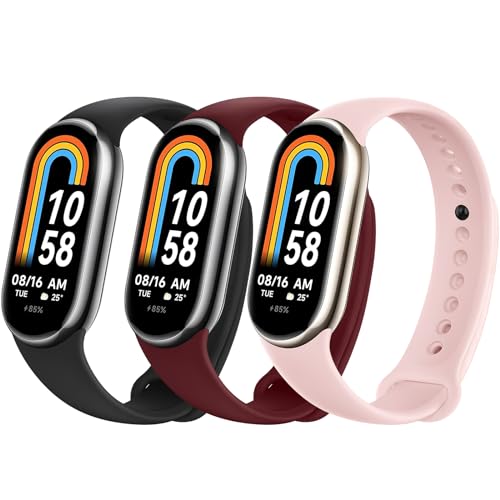 Higgs 3 Stück Strap Kompatibel Strap Xiaomi Mi Band 8/Mi Band 8 für Frauen Männer, Ersatz Armbänder Weiches Silikon Sportlich Atmungsaktiv von Higgs