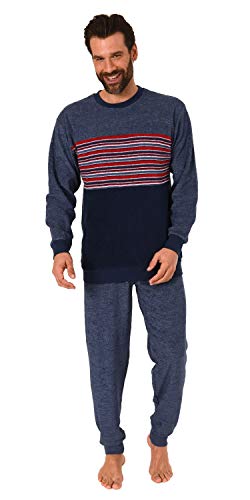 Edler Herren Frottee Pyjama, Schlafanzug mit Bündchen und Rundhals - 291 101 13 004, Größe2:58, Farbe:blau von High Class by Normann