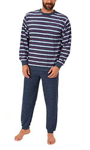 Herren Übergrössen Frottee Pyjama Schlafanzug lang mit Bündchen in grossen Grössen bis Gr. 70, Größe2:60, Farbe:blau von High Class by Normann