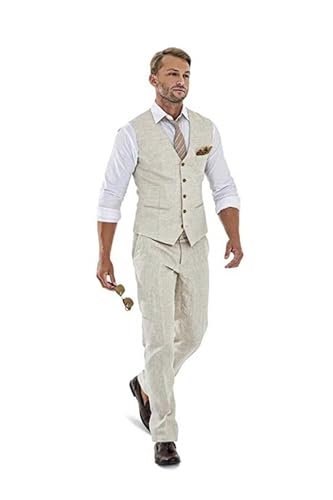 Casual Linen Beige Men's 2 Piece Suits Wedding Suits Slim Fit Groomsmen Tuxedos Prom Blazer Custom Summer Linen Vest+Pant be-M/4034 von High-End Suits