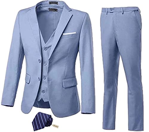 High-End Suits Herrenanzug, 3-teilig, schmale Passform, zwei Knöpfe, Hochzeitsanzug, Abschlussball, Anzug für Herren, Business-Anzug, Jacke, Weste, Hose und Krawatte, Helles Violett, M von High-End Suits