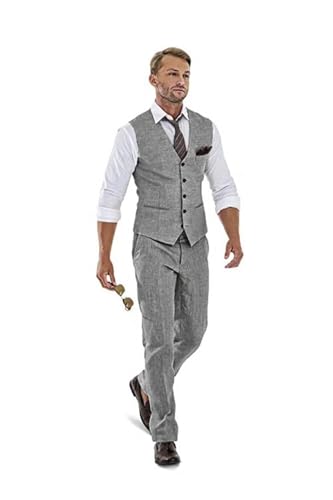 High-End Suits Wedding Suits 2 Pieces Slim Fit Vest Pant Groomsmen Tuxedos Summer Linen Gray Men Suits Casual Suits for Men gr-4236 von High-End Suits
